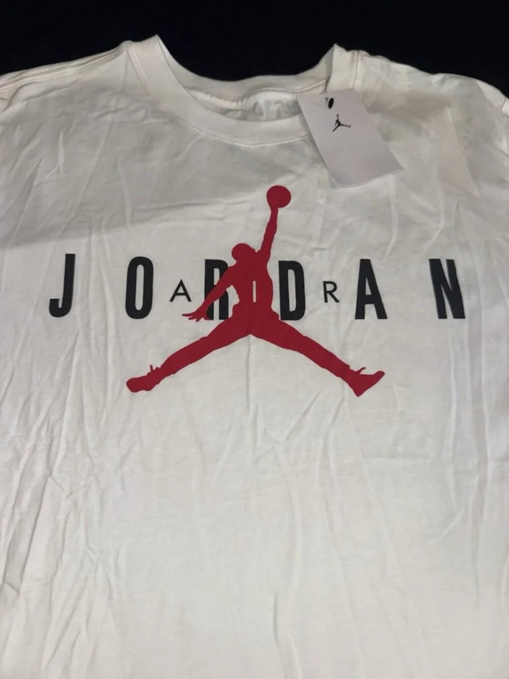 NWT Air Jordan Air Wordmark T-Shirt Mens Size L White Black Red CK4212-103